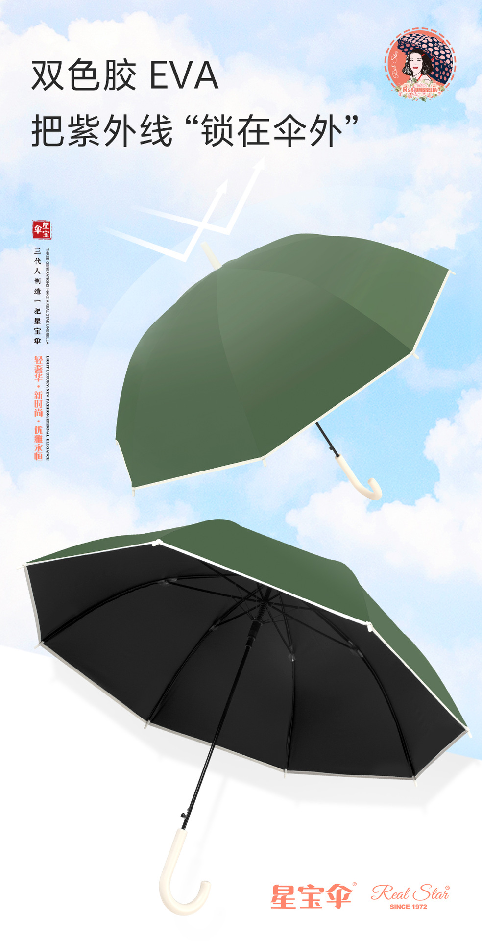 防晒塑料伞跨境热销长柄黑胶EVA伞直柄自动日系雨伞现货跨境批发详情6