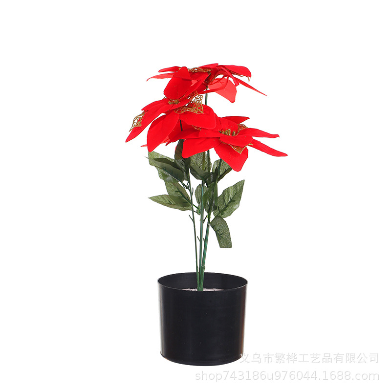 圣诞节金粉圣诞花 圣诞树仿真花装饰配件 商场酒店橱窗场景布置详情8