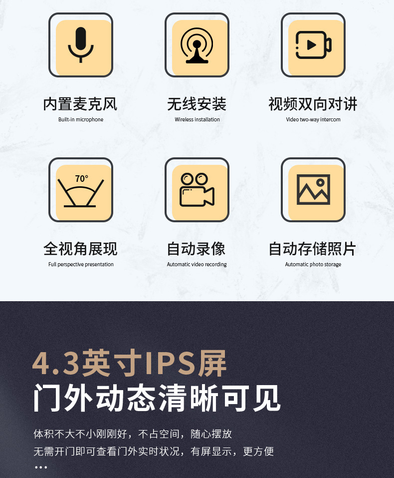 别墅无线可视对讲无线智能大屏门铃VideoDoorphone义乌小商品市场M10详情3