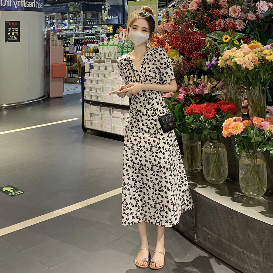 French-style first love sweet fairy thin high-end design long dress, waist-cinching and slimming black floral dress Zixia pic 15