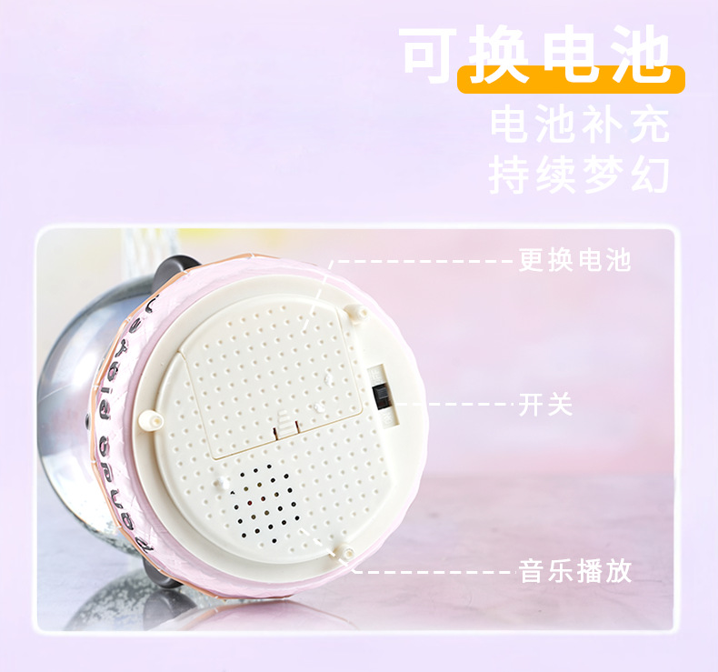 圣诞雪花球水晶球音乐盒木马熊猫女生新年节礼物飘雪摆件工艺品详情15