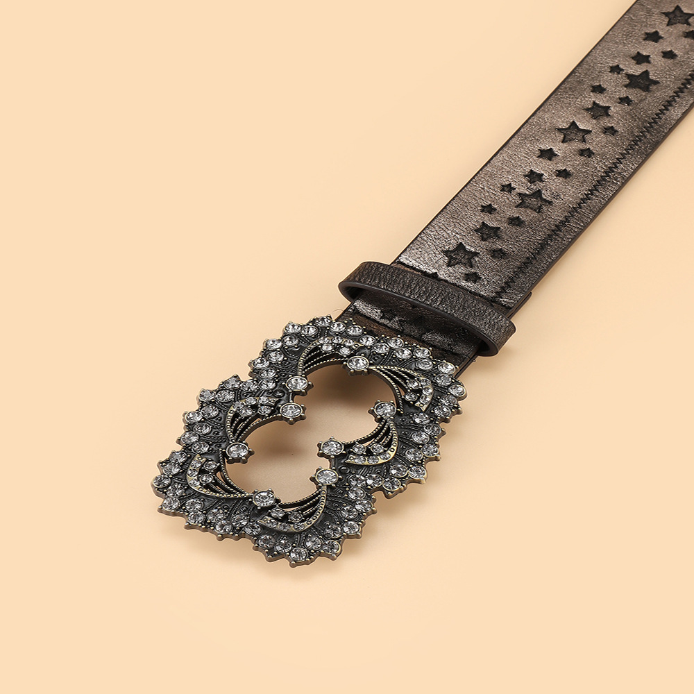 Female belt manufacturer direct supply cross-border electric retro water diamond five-pointed star embossed and engraved personalized fashionable ethnic style belt pic 3