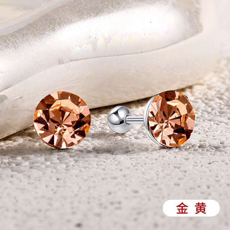 s925通体纯银爆闪施家华子耳钉彩色耳骨钉爆闪螺丝拧扣耳蜗钉耳饰详情7