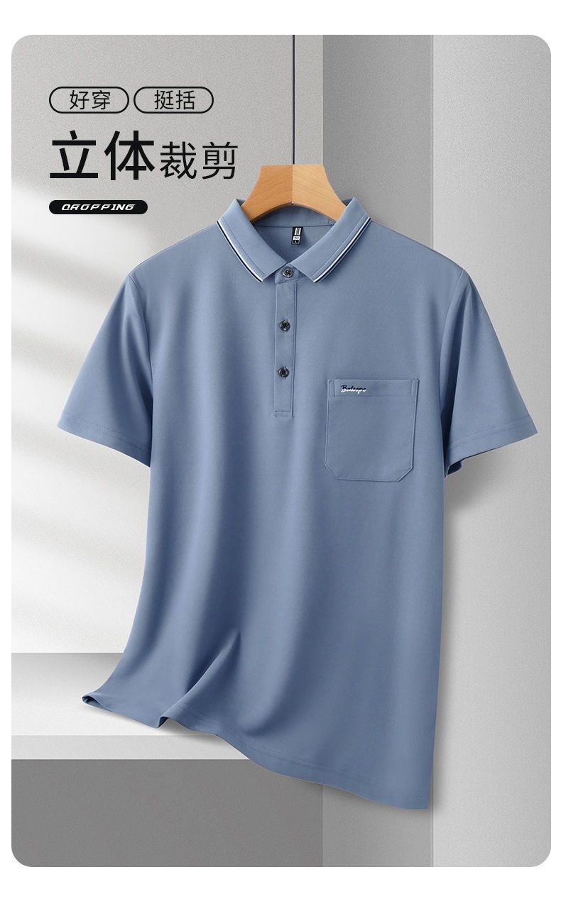 Verano nuevo hombre camiseta manga corta bolsillos reales solapa bordada POLO business manga media vestido papa pic 5