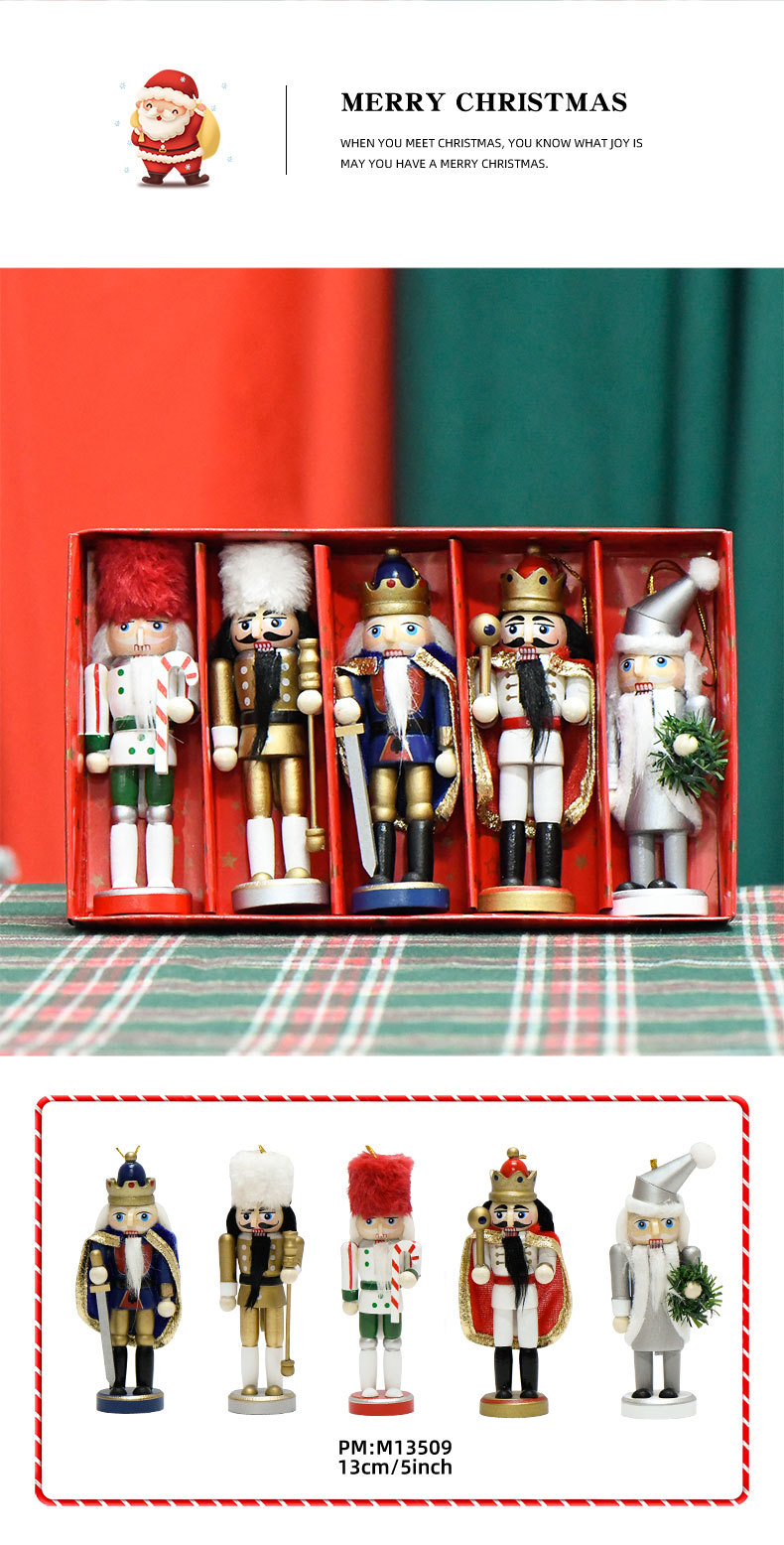 Cute new 13CM King Cape Nutcracker set in stock, five gift pendants and decorative items, creating a great atmosphere pic 5