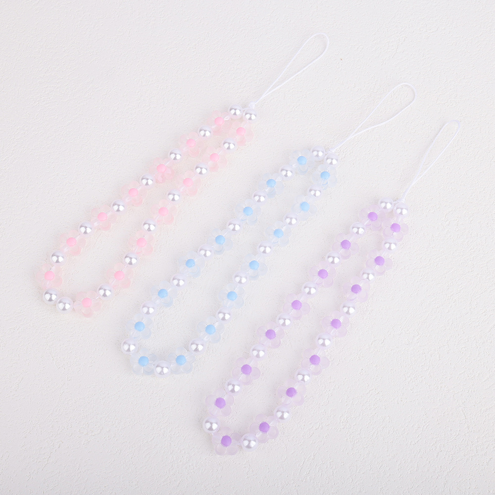 ins Matte heart-shaped flower y2K Sweet and Hot Girl mobile phone chain diy Colorful bead phone case keychain Pendant pic 1