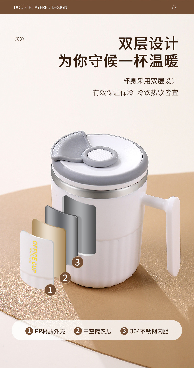 简约塑料马克杯 上班族喝水办公室咖啡奶茶杯家用杯带盖礼品杯子详情4
