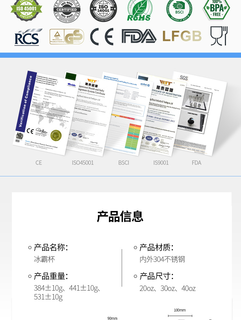 亚马逊热销304不锈钢保温汽车杯渐变40oz冰霸杯带手柄30oz吸管杯详情8