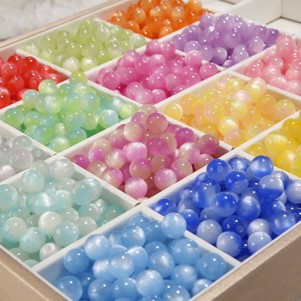 夏至双色仿猫眼石树脂圆珠散珠手工diy手链手串串珠珠子饰品配件详情1