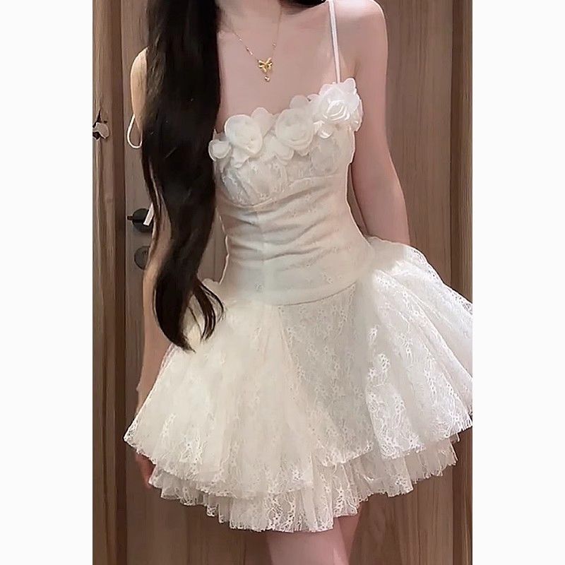 纯欲芭蕾风新款蕾丝蓬蓬仙女裙仙气吊带连衣裙女夏季独特别致裙子详情3