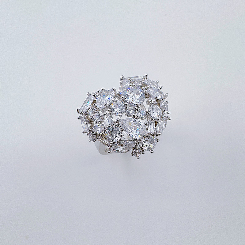 跨境新款亚马逊锆石活口戒指个性奢华爱心满钻戒指时尚气质开口戒详情14