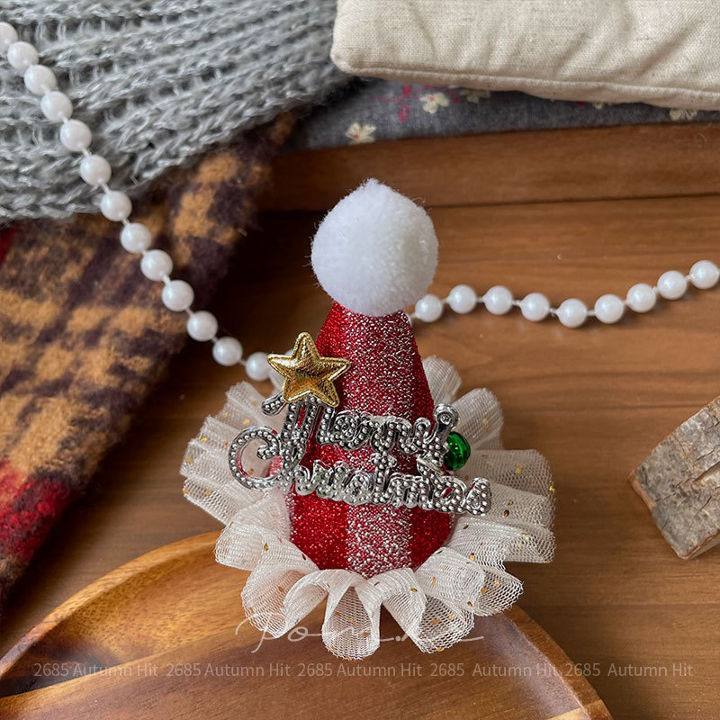 New Korean-style Christmas-themed fabric handcrafted hair clips for children, cute side clips, versatile hair accessories, girl clips, Christmas fun hair clips, Christmas hats, deer shaped plush mesh decorations, festive and joyous girl headwear pic 5