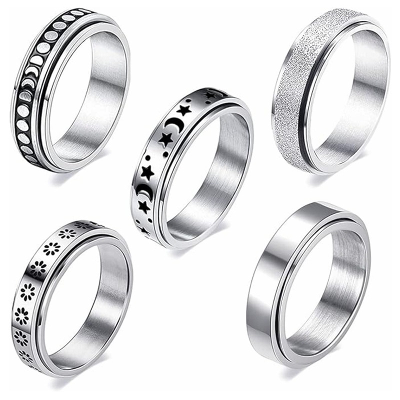 Cross-border star and moon rotating titanium steel stress-relieving ring for women, double-layer rotating multi-style ring wholesale pic 7