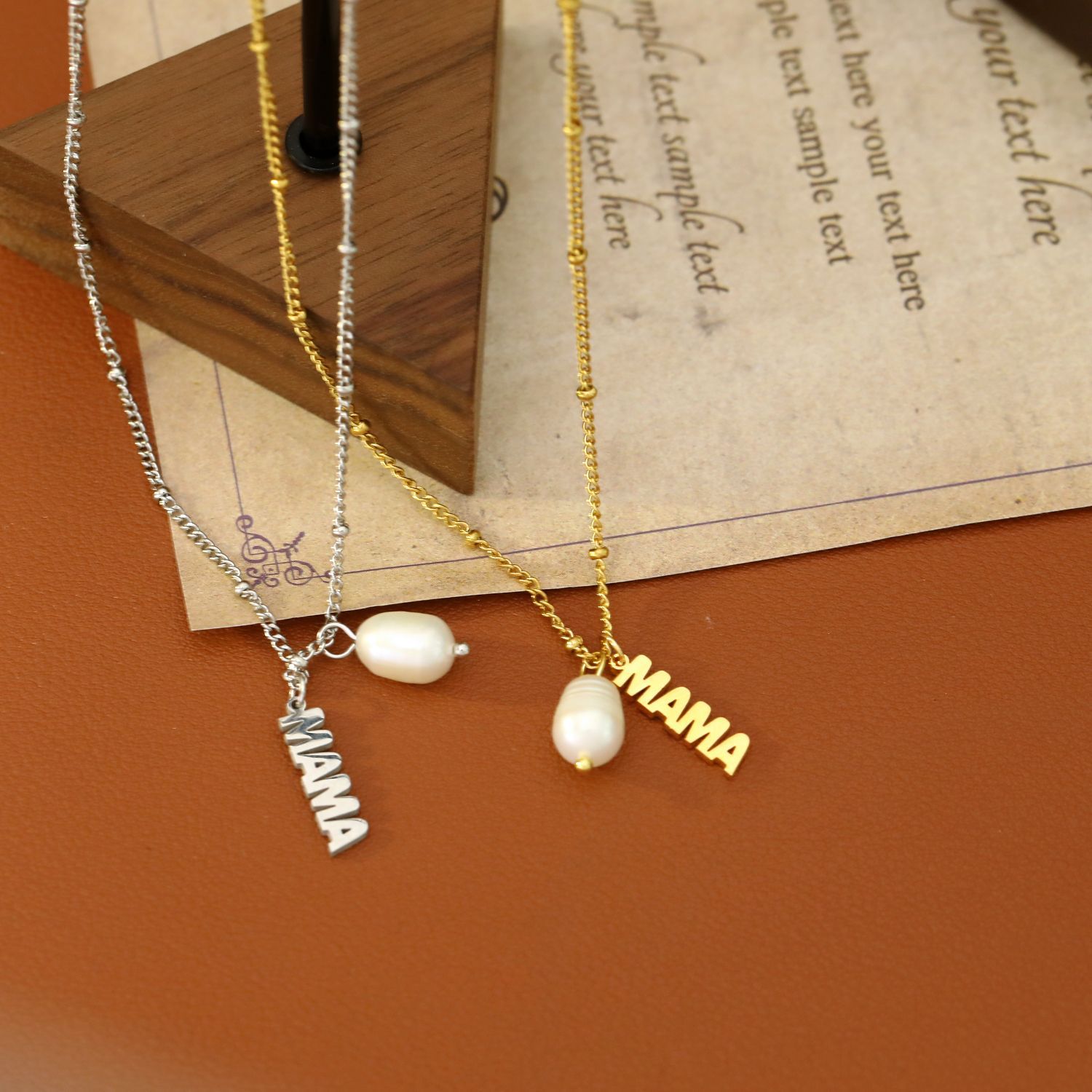 Hyacinth独立站新款母亲节mama珍珠吊坠天然淡水珍珠吊坠项链不锈钢饰品锁骨链详情5