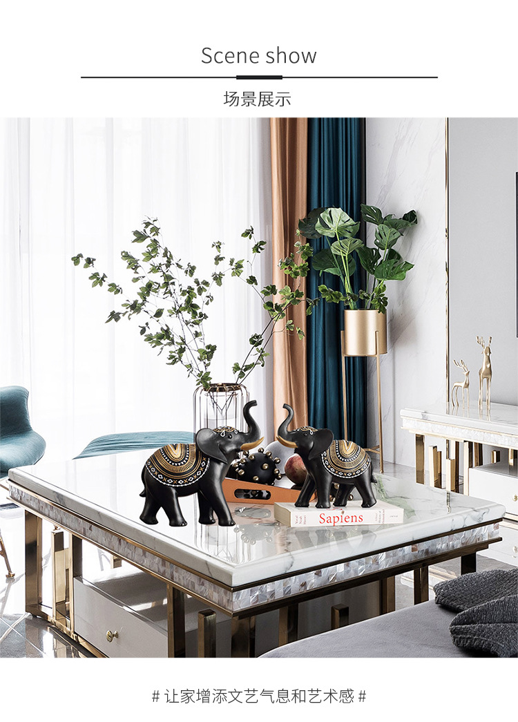 创意招财吉祥大象树脂工艺品摆件田园客厅电视柜玄关酒柜摆设装饰国潮详情3