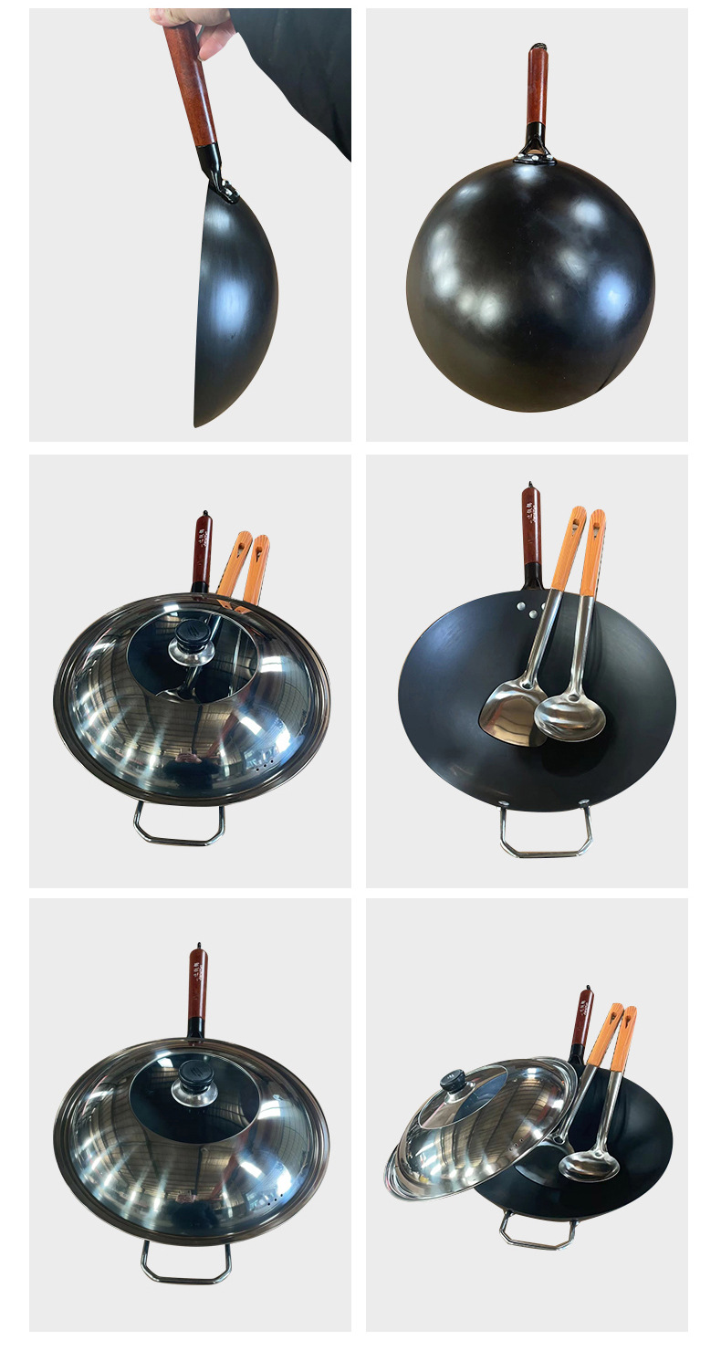 Nitrided extreme iron wok, hand-forged uncoated nitrided iron wok, household cooking non-stick wok, round-bottom gas stove wok pic 10