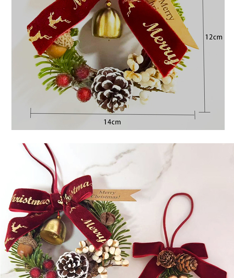 新款圣诞节花环墙贴蝴蝶结仿真松果铃铛挂件花环圣诞树松果挂件墙详情6