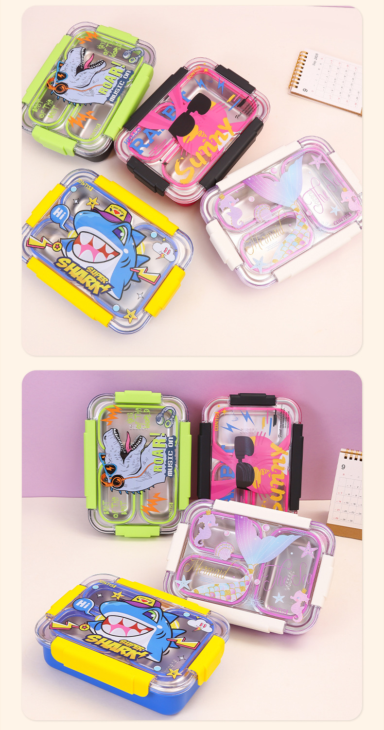 Korean-style cute cartoon stainless steel lunch boxes, microwave lunch boxes, sealed lunch boxes for male and female students, canteens and dormitories pic 8