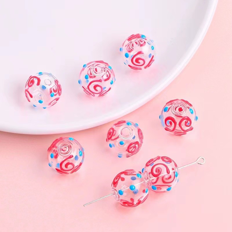 琉璃珠空心滴油波点爱心 波浪纹玻璃空心球串珠DIY手工耳饰品配件详情12