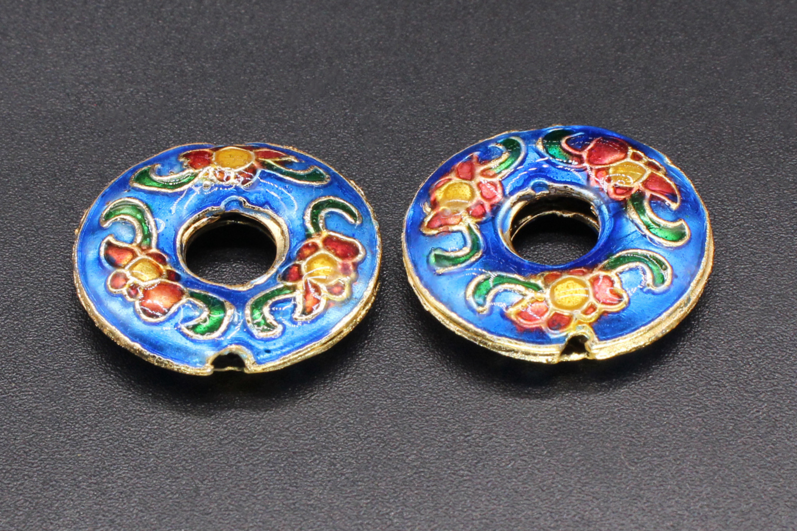 Traditional high-temperature enamel mechanism silver-blue ancient-style jewelry accessory, back cloud partition bead cloisonne 22mm peace pendant pic 9