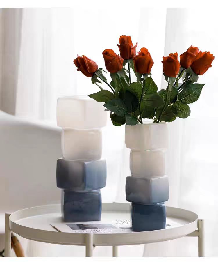 Artistic vase, glass, high-end French vintage, creative geometric table decoration, living room flower arrangement, creative display piece pic 8