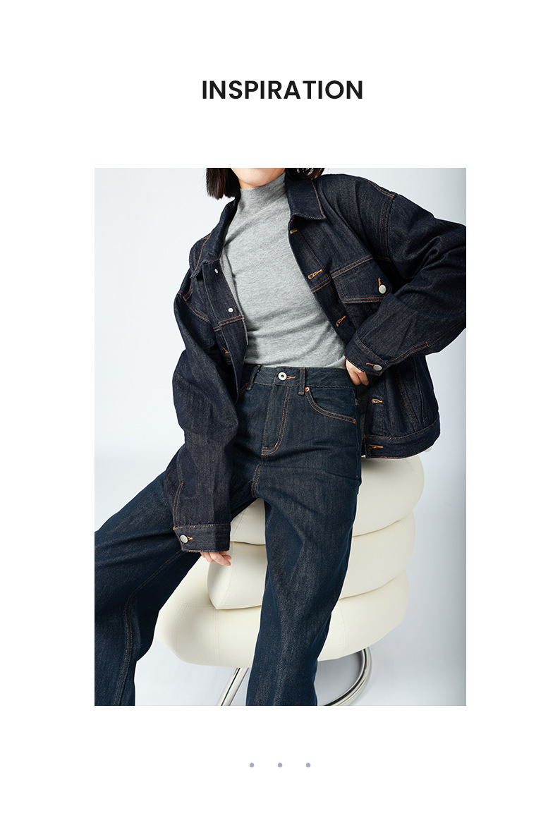 高腰阔腿牛仔裤女 法式松弛感/原色丹宁复古宽松大直筒拖地裤秋冬详情3