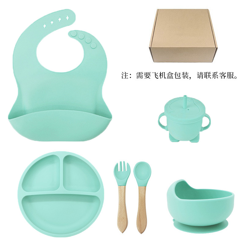 米多乐 儿童硅胶喂养餐具套装 宝宝辅食碗餐盘叉勺围兜水杯模具详情5