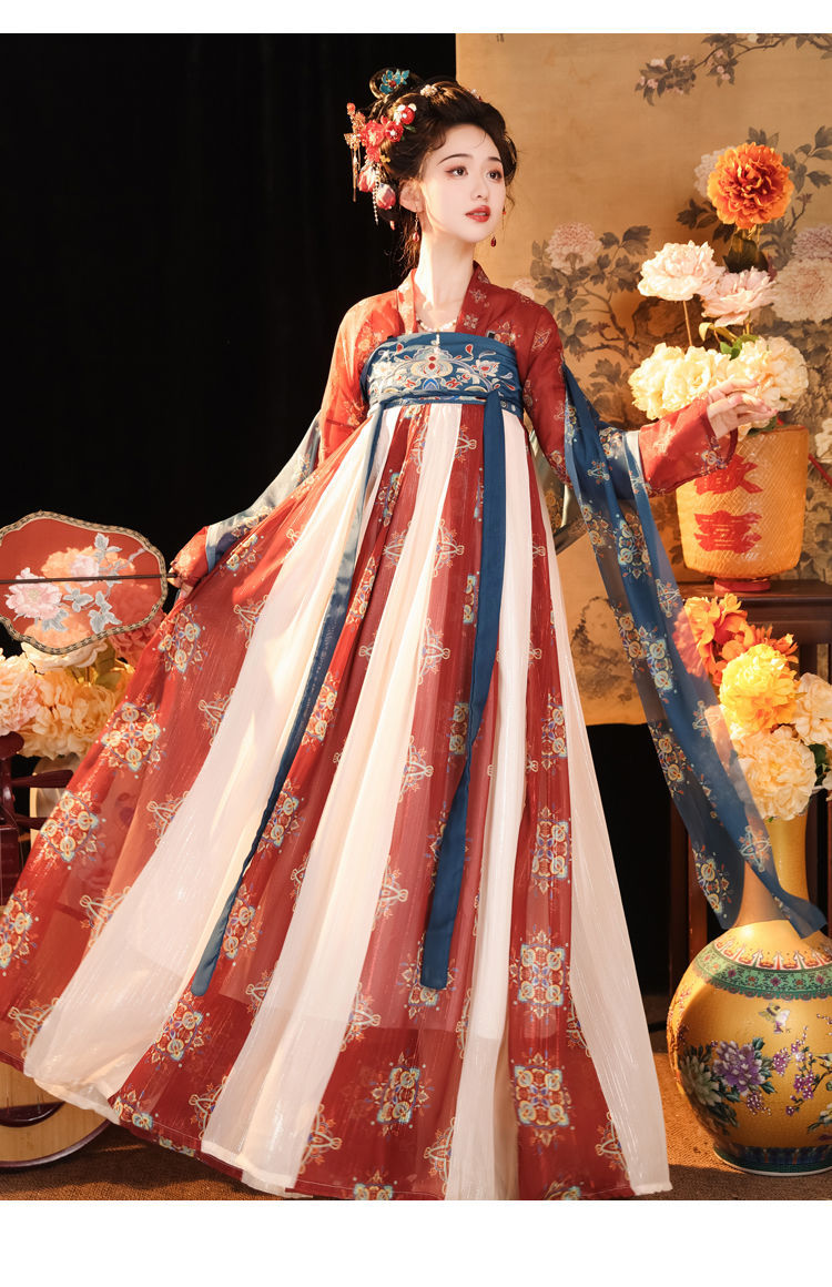 国潮唐制汉服齐胸襦裙日常改良唐制汉服女复原风齐胸襦裙一片式春夏款详情15