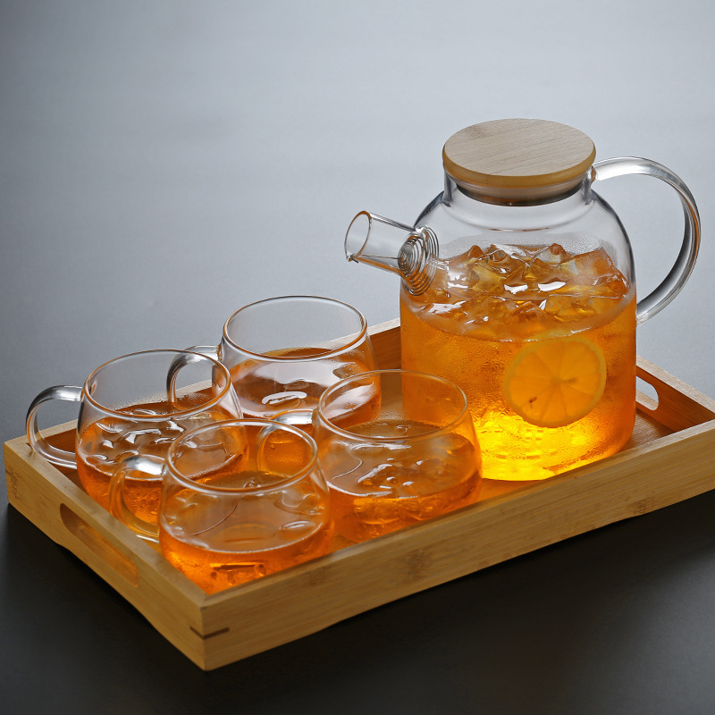 High-temperature resistant teapot, glass teapot, bamboo lid teapot, tea set, Nordic thickened transparent high borosilicate cold water kettle pic 2