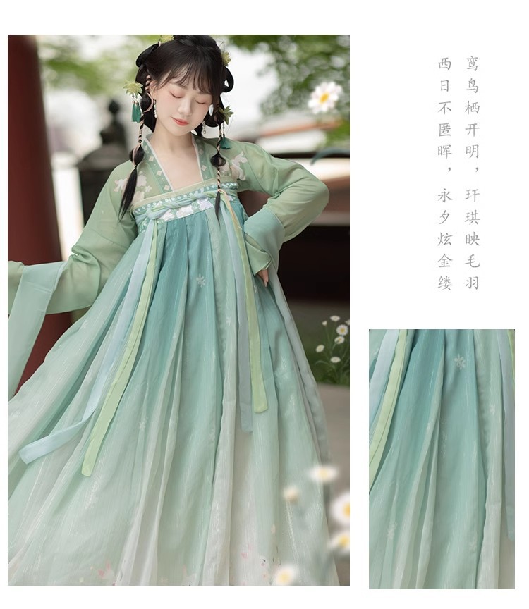 National trend embroidered waist-length cross-neck blouse and skirt set, adult Hanfu, female student chest-length printed spring and autumn style pic 9