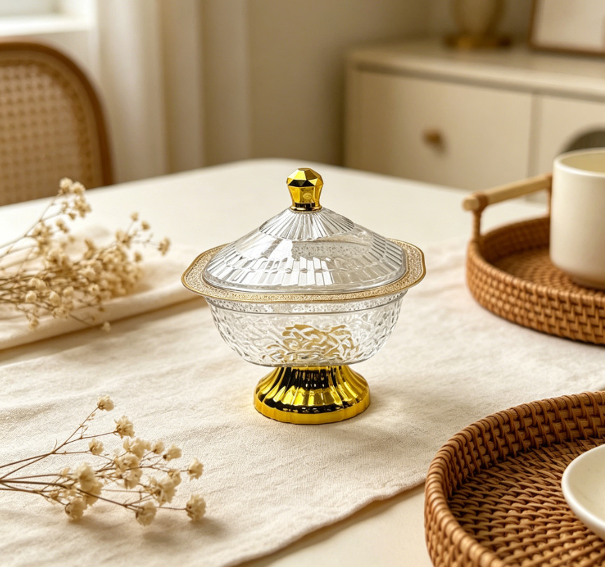 轻奢圆形水果盘 塑料带盖桌面糖果零食收纳盒 家用客厅高档干果盘详情3
