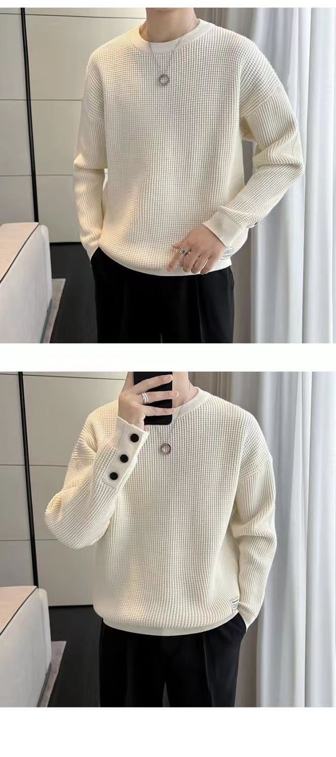 A beige laid-back style top for men, a high-end design for spring and autumn, a long-sleeved shirt from a trendy brand, paired with a round-neck base layer pic 7