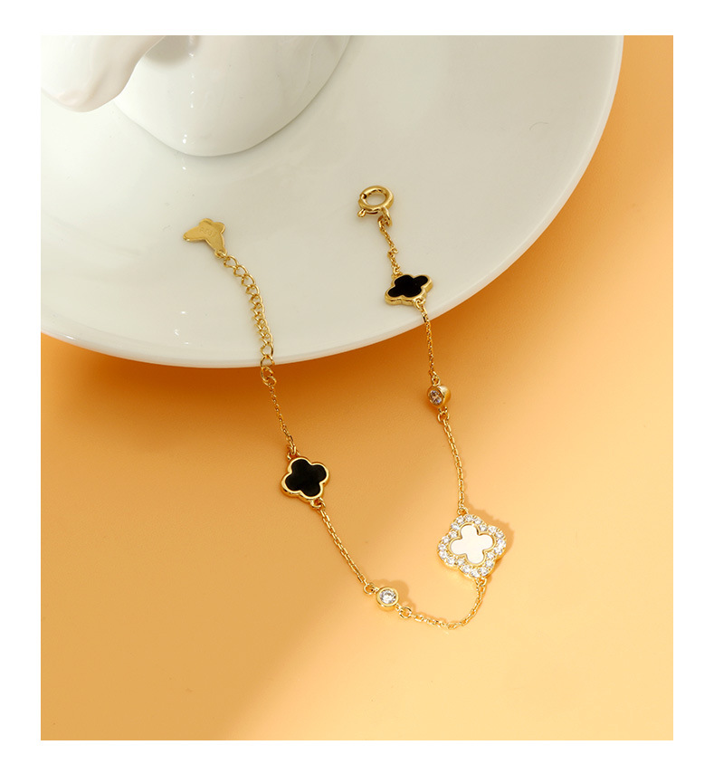 跨境爆款幸运四叶草手链S925纯银双面贝母玛瑙孔雀石时尚气质百搭详情8