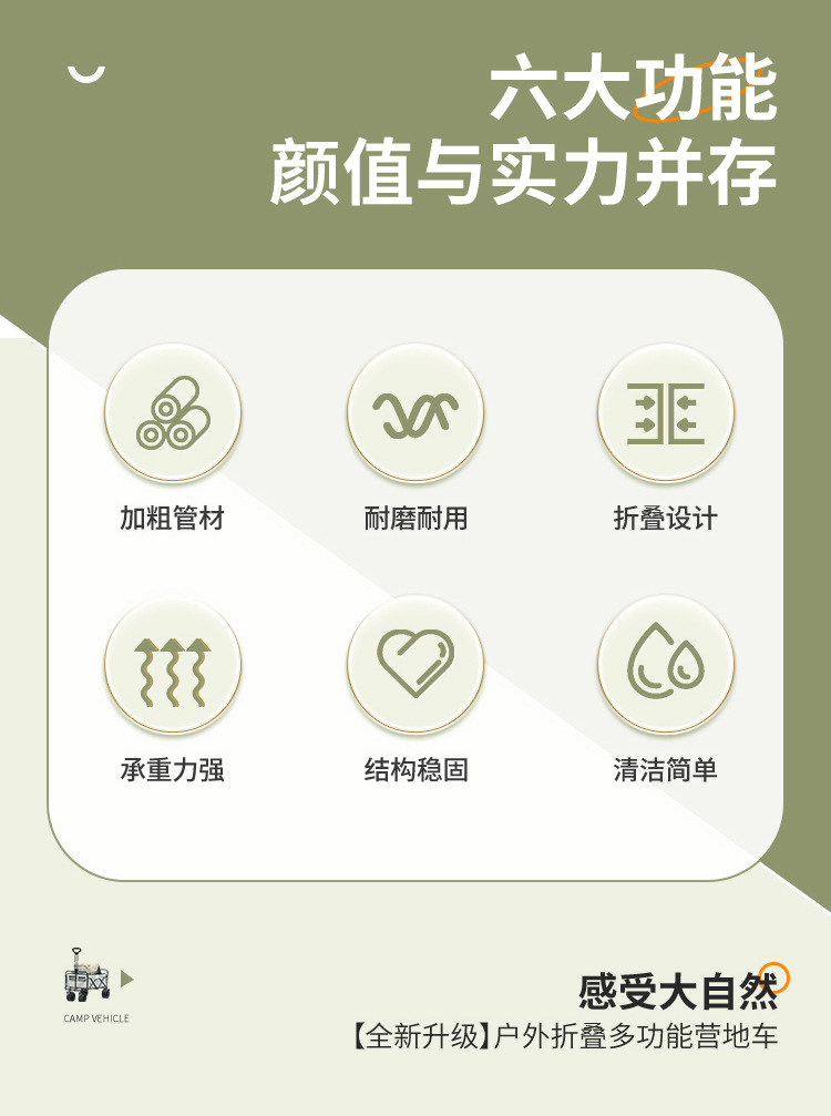 洋公子户外露营车手推营地车折叠野营拖车家用野营小推车一件代发详情6