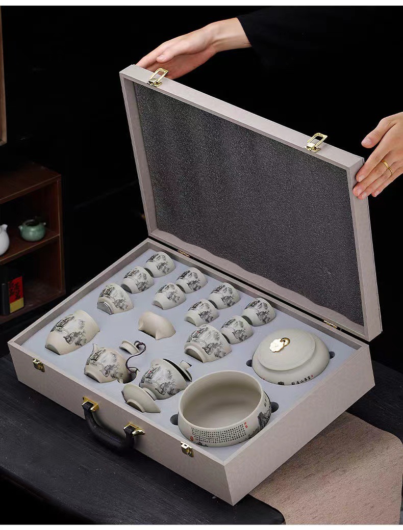 陶瓷茶具套装茶壶茶杯粗陶15件套家用功夫茶具商务礼品茶具礼盒装详情3