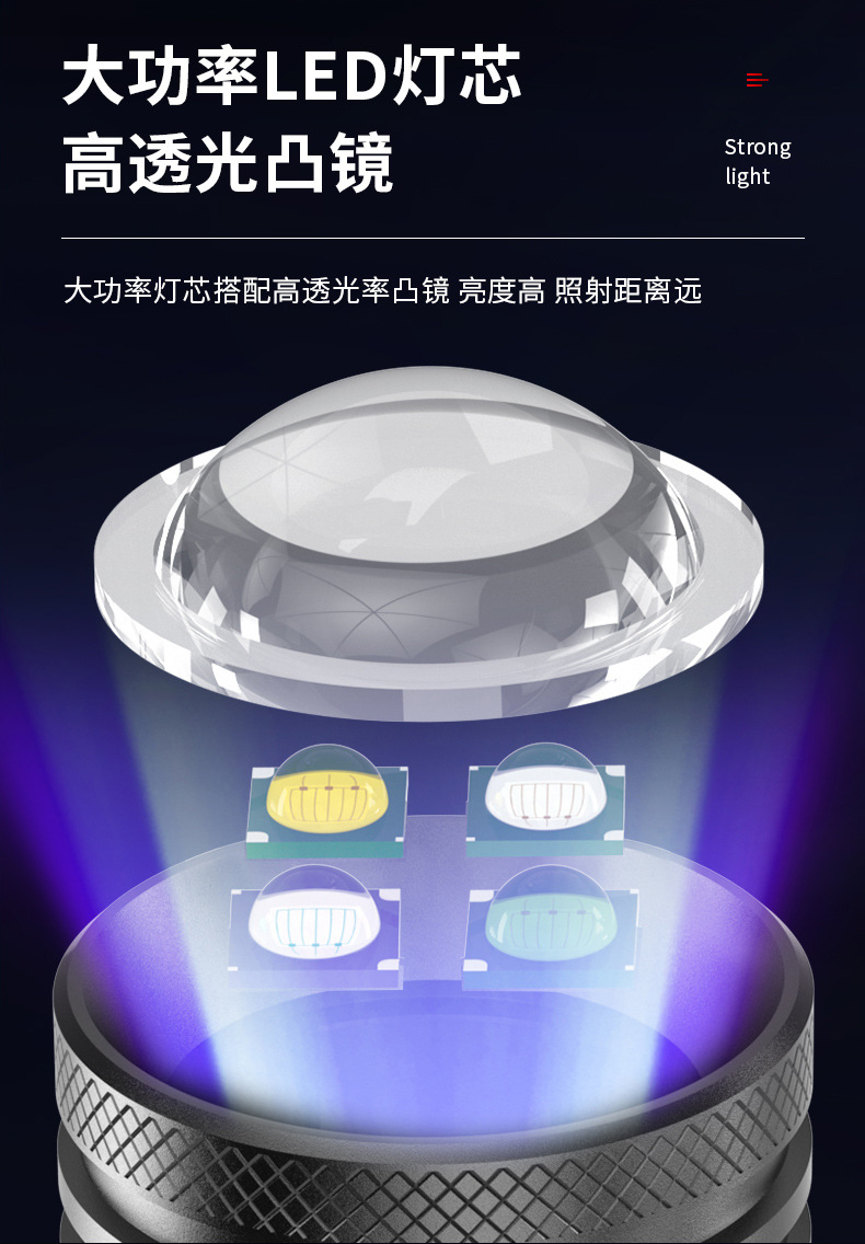 强光夜钓灯钓鱼灯变焦蓝白紫黄光大功率夜光台钓手电筒详情5