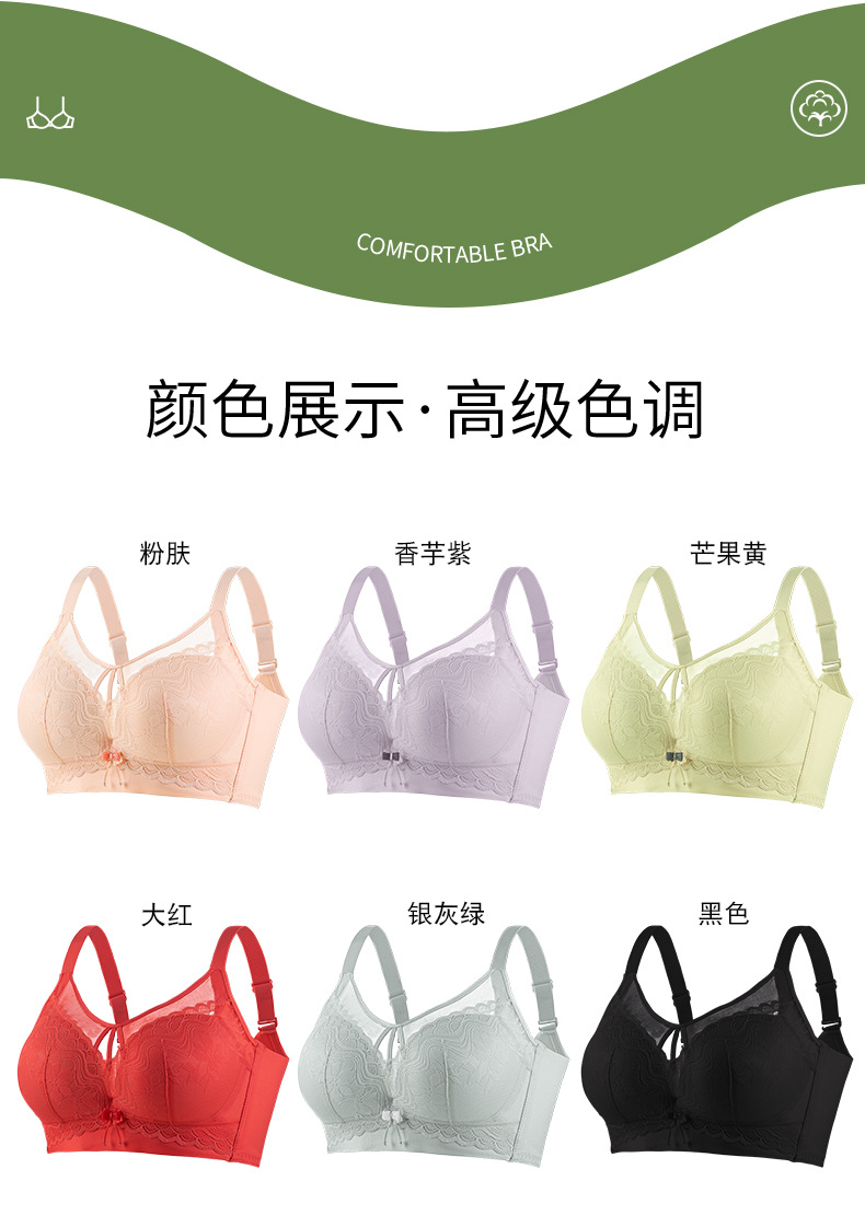 秋冬新款无钢圈大码蕾丝抹胸聚拢大胸显小调整型内衣防下垂文胸详情15