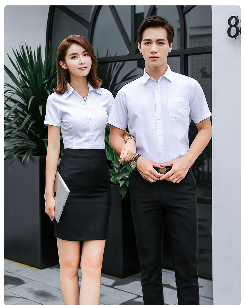 细斜纹夏季衬衫工作服男女同款职业装办公室文员衬衣绣字印logo详情10