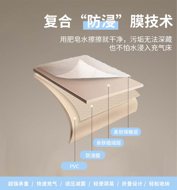 Factory direct sales of outdoor inflatable pvc camping flocking mattresses, folding and thickening, and household height-increasing temporary inflatable beds pic 5