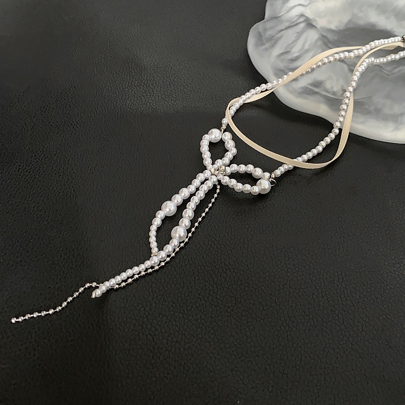 超仙珍珠蝴蝶结流苏双层项链气质高级感锁骨链时尚小众新娘饰品女详情7