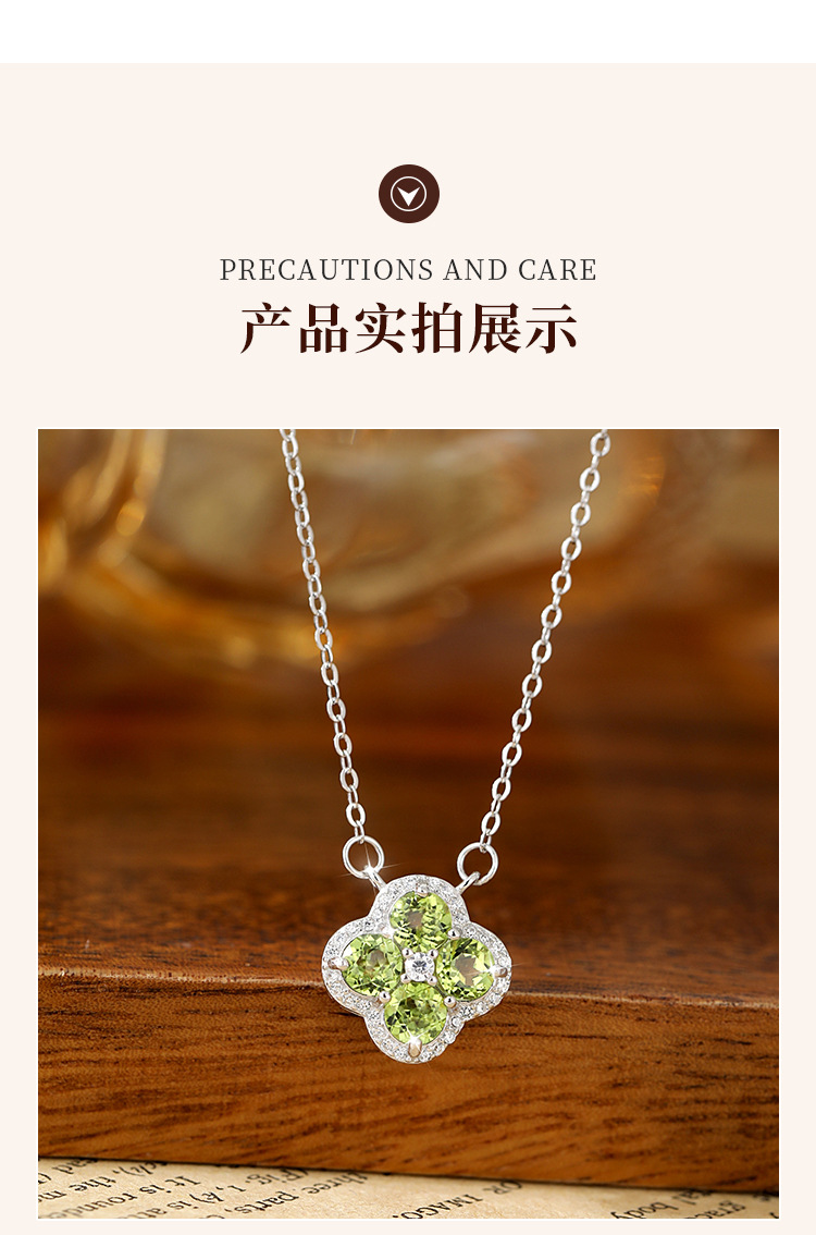 s925纯银天然石四叶草项链女日韩小众设计感重工锁骨链跨境专供货详情9