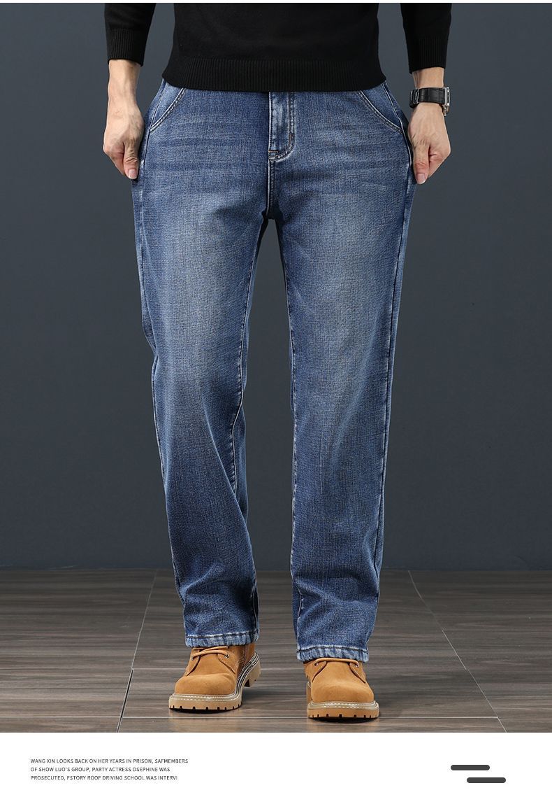 Autumn and winter thickened fleece jeans for men 2025 New style Loose straight-leg large size stretch denim trousers for men autumn and winter pic 26