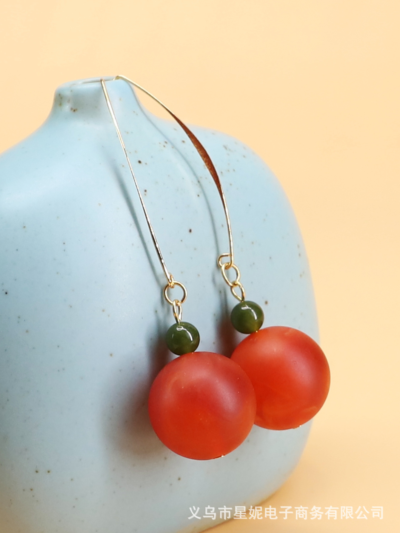 Trendy and personalized beeswax balls, Dongling jade ear hook long creative long hook earrings, ethnic style accessories, female Internet celebrity charm pic 4