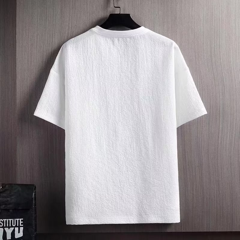 Thin short-sleeved T-shirt for men, new summer style, half-sleeved shirt, cotton and linen solid color loose base layer, white five-quarter sleeve pic 11
