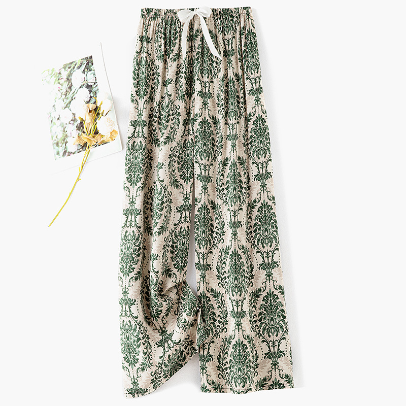 Cotton silk pajama pants for women in summer, thin artificial cotton wide-leg pants, can be worn outside in spring and autumn, loose home air conditioning nine-inch long pants pic 14