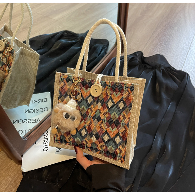 小众高级感防水麻布手提包秋冬季新款伴手礼袋现货批发手拎小挎包详情28