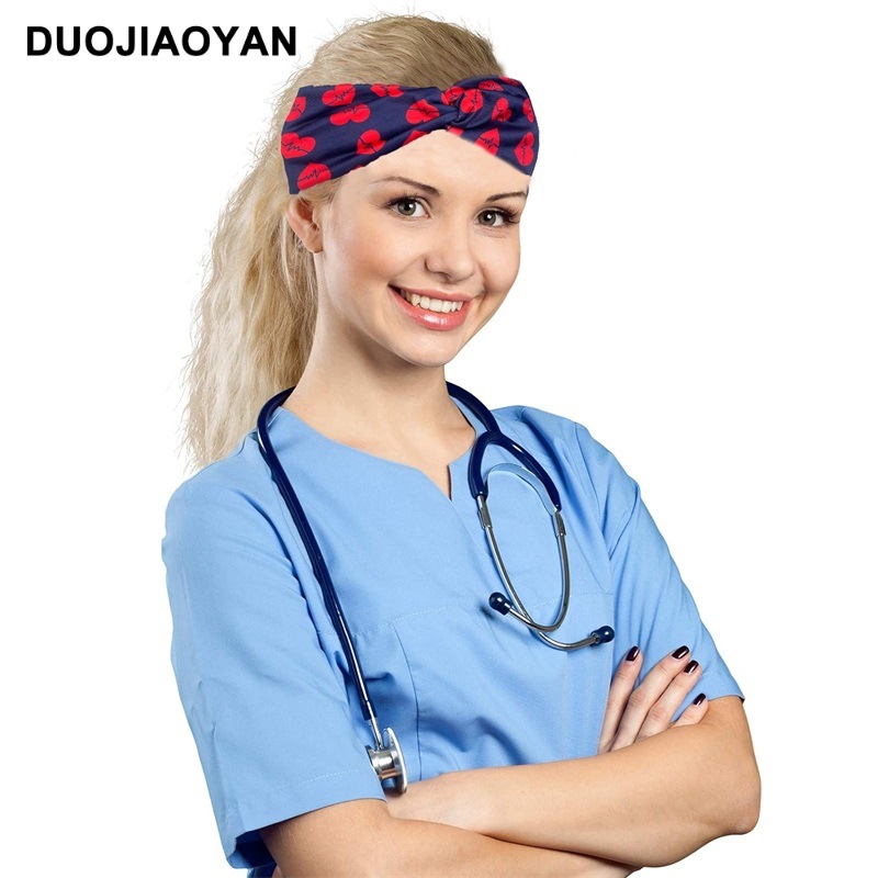 New European and American medical headband, anti-strangling button mask, headscarf, cross stretch printed wide tie headband, medical headscarf pic 17