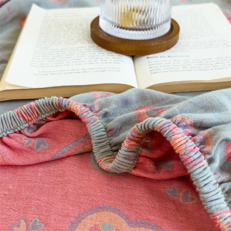 Pure cotton yarn-dyed jacquard double-layer gauze bed cover, single piece of all-cotton gauze mattress protective cover, bedspread, bed cover, single piece of bedding pic 82