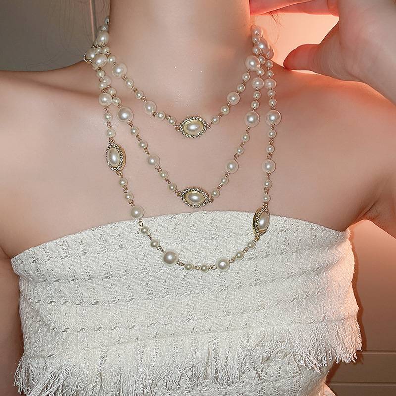 Irregular long pearl necklace, French light luxury style, sweater chain, niche simple and high-end necklace wholesale for women pic 44