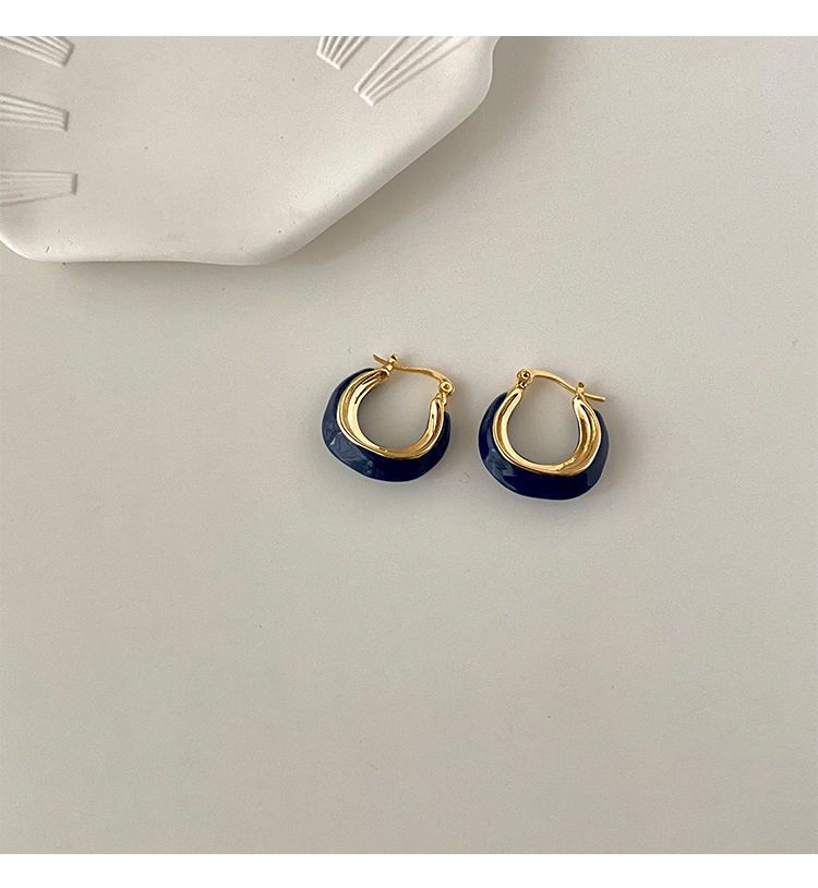 French retro Klein blue earrings with a niche design sense, elegant and high-end style. Spring and summer earrings, the latest trend in 2022 pic 21